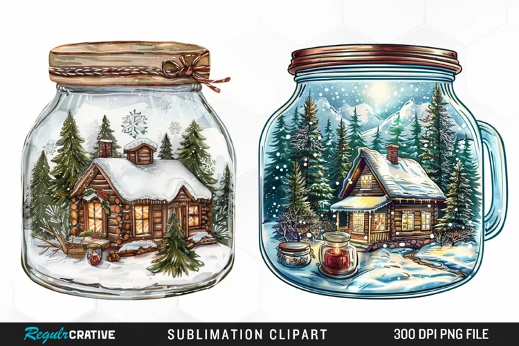 Winter Cottage In A Jar Fun Clipart