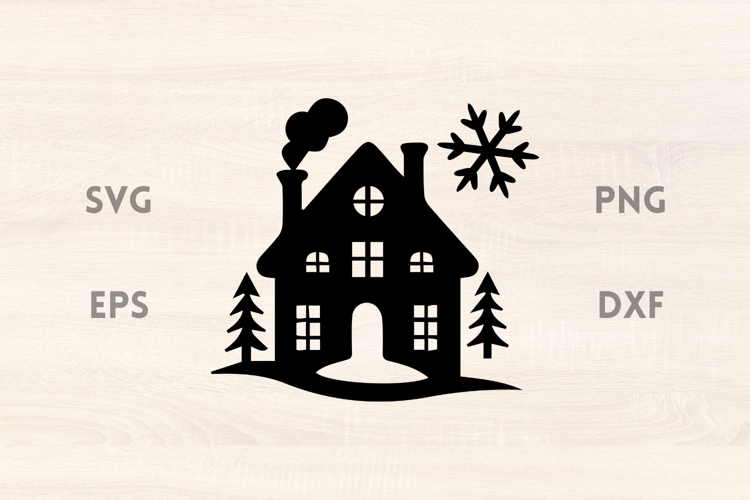 Winter House with Snowflake SVG Scene