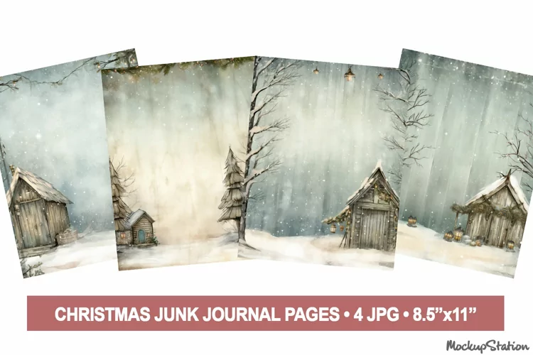 Christmas Cottagecore Junk Journal Pages | Winter Background