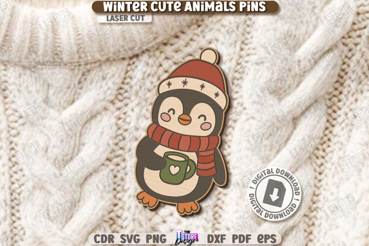 Cute Pin Laser Cut|Vintage Brooch SVG|Christmas Design|Xmas