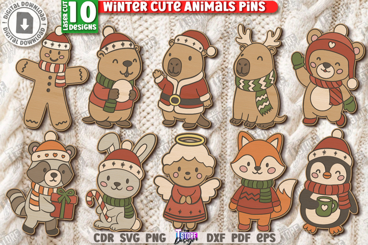 Cute Pins Laser Cut Bundle|Vintage Brooch|Christmas Design