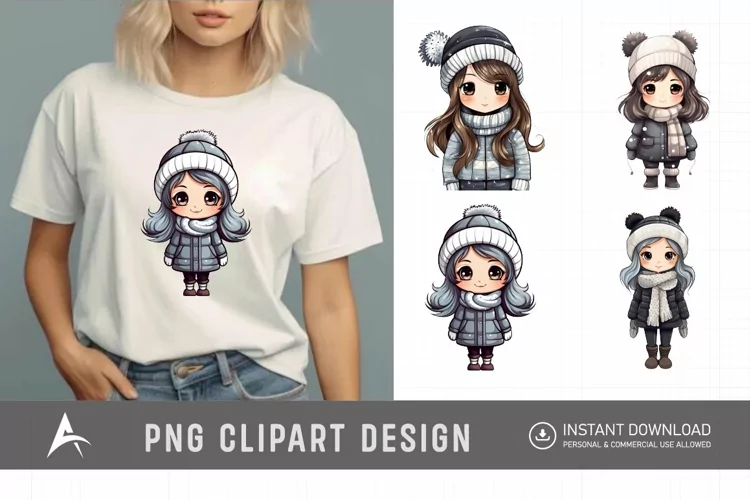 Watercolor Winter Cute Girls Clipart