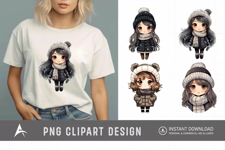 Watercolor Winter Cute Girls Clipart