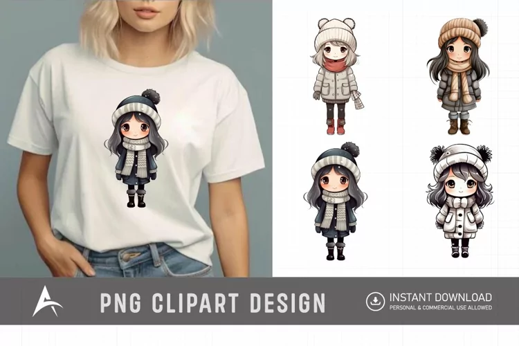 Watercolor Winter Cute Girls Clipart