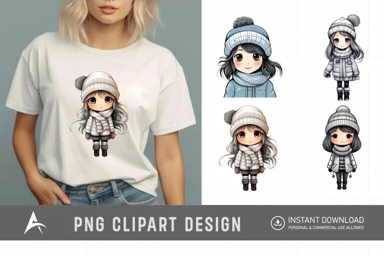 Watercolor Winter Cute Girls Clipart