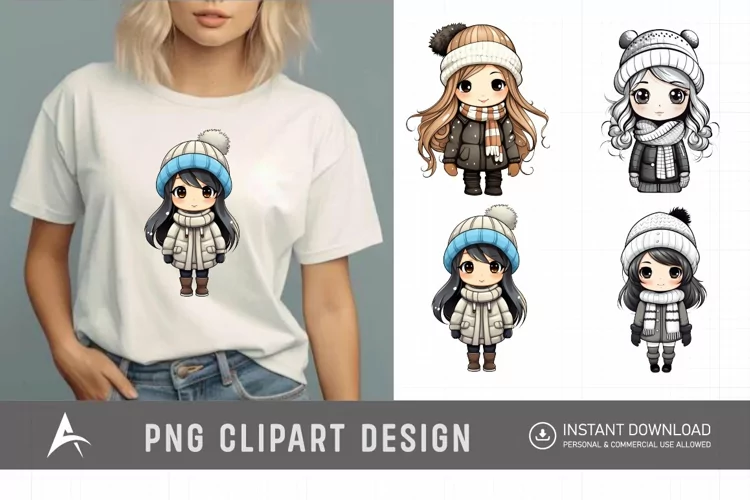 Watercolor Winter Cute Girls Clipart
