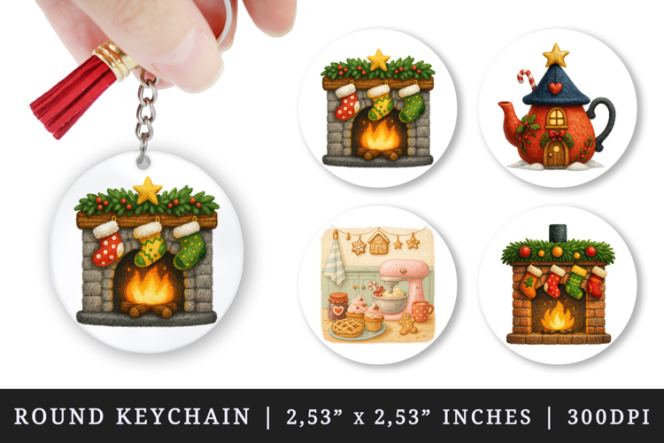 Winter Cute House round keychain pintable sublimation design