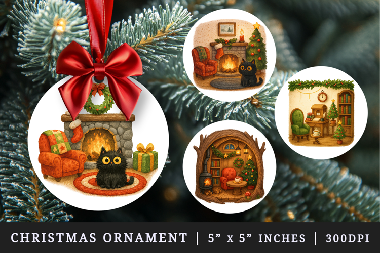 Winter Cute House round ornaments sublimation design