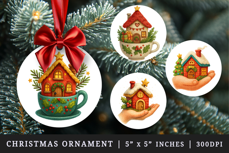 Winter Cute House round ornaments sublimation design