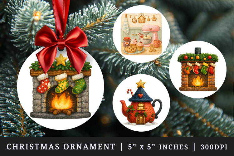 Winter Cute House round ornaments sublimation design
