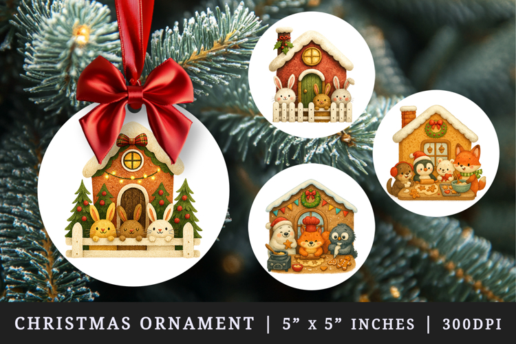 Winter Cute House round ornaments sublimation design