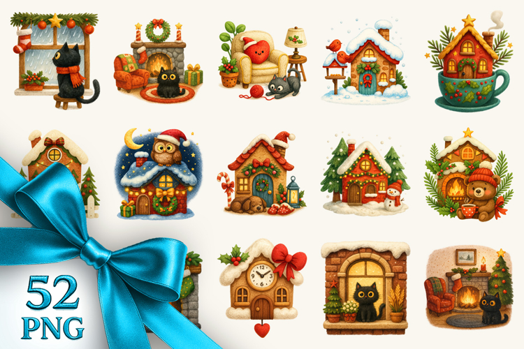 Winter Cute House clipart printable sublimation bundle png