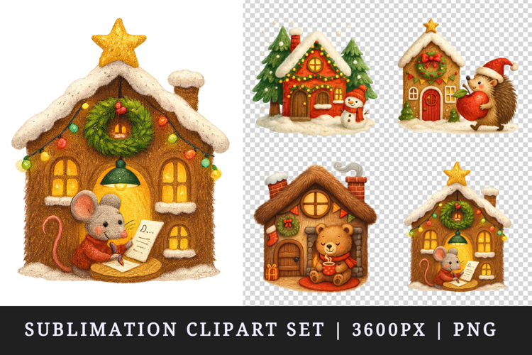 Winter Cute House clipart printable sublimation design png