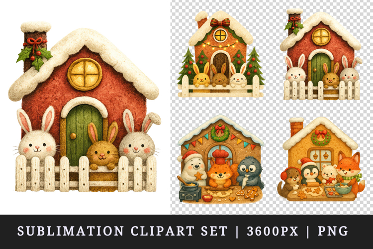 Winter Cute House clipart printable sublimation design png