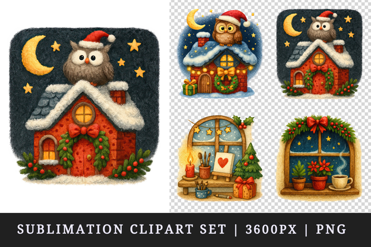 Winter Cute House clipart printable sublimation design png
