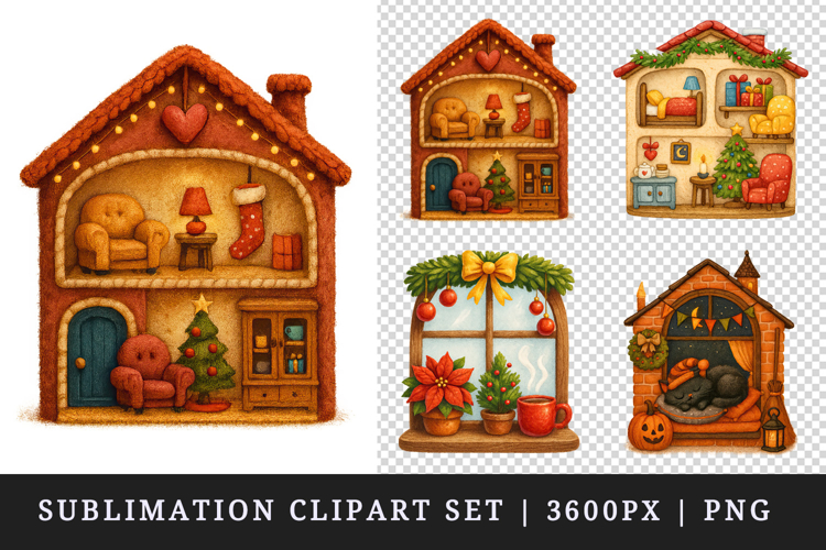 Winter Cute House clipart printable sublimation design png