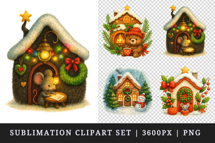 Winter Cute House clipart printable sublimation design png