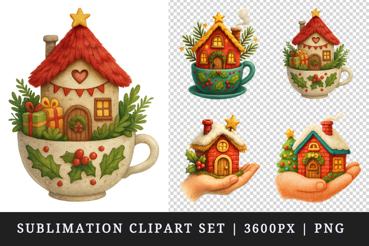 Winter Cute House clipart printable sublimation design png