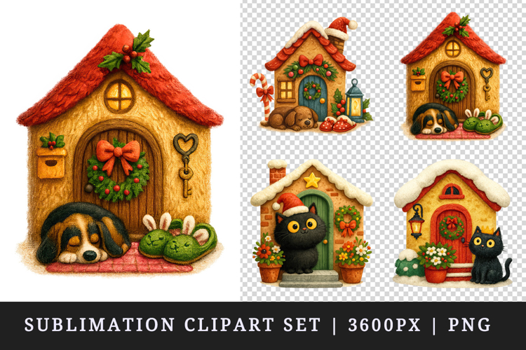 Winter Cute House clipart printable sublimation design png