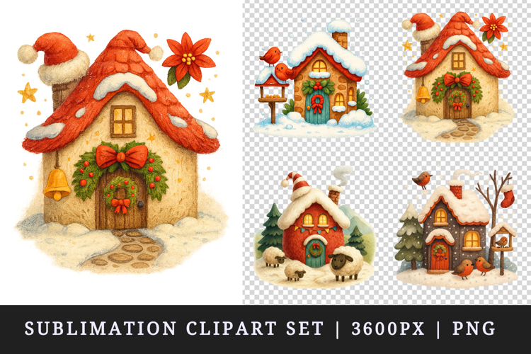 Winter Cute House clipart printable sublimation design png