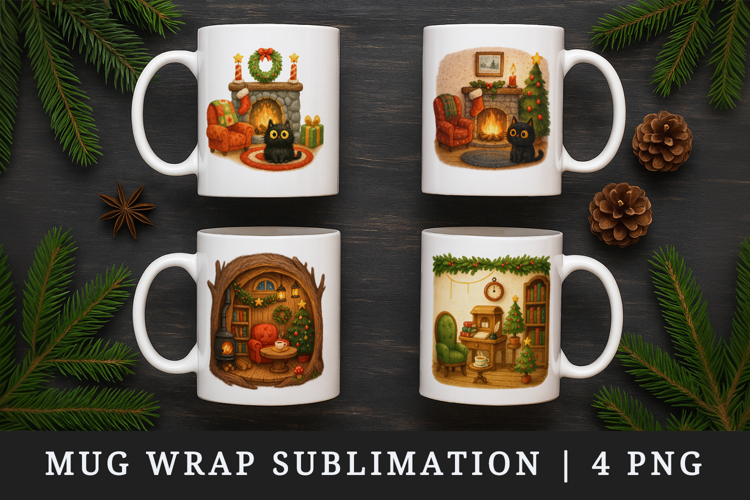 Winter Cute House mug wrap printable sublimation design