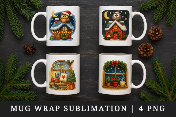Winter Cute House mug wrap printable sublimation design