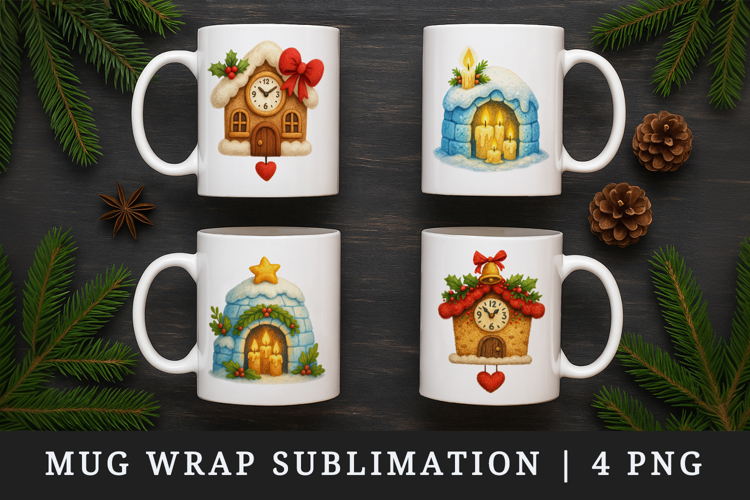 Winter Cute House mug wrap printable sublimation design