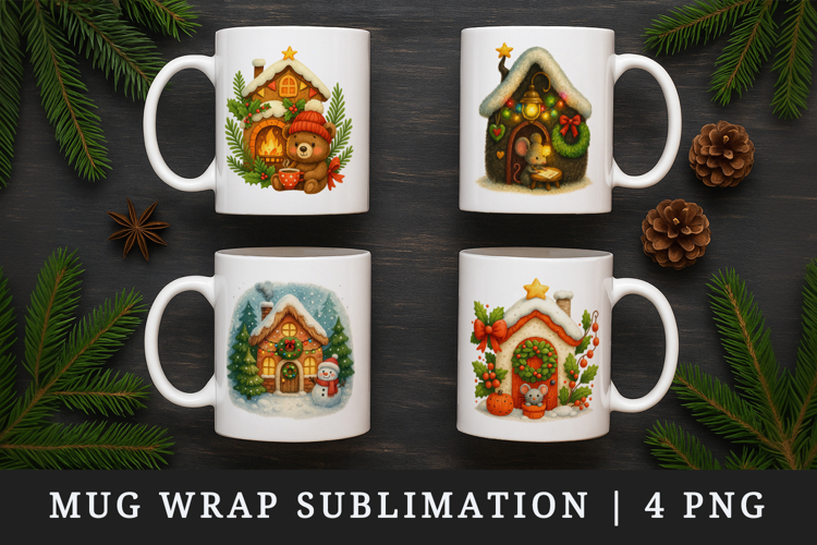 Winter Cute House mug wrap printable sublimation design
