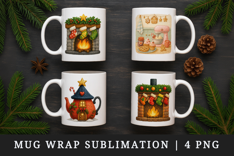 Winter Cute House mug wrap printable sublimation design