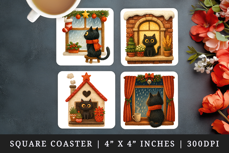 Winter Cute House square coaster sublimation design