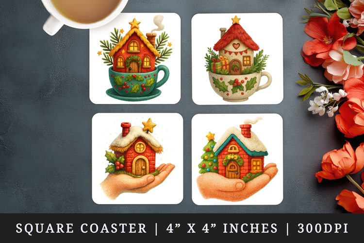 Winter Cute House square coaster sublimation design