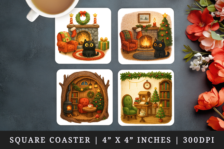 Winter Cute House square coaster sublimation design