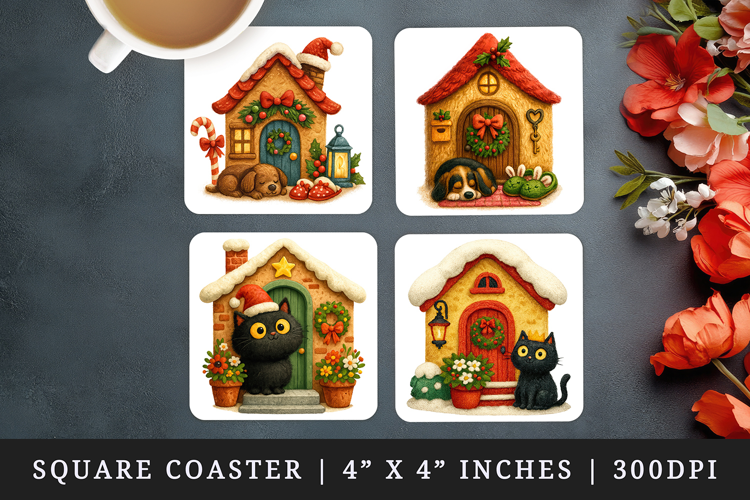 Winter Cute House square coaster sublimation design