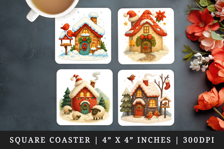 Winter Cute House square coaster sublimation design