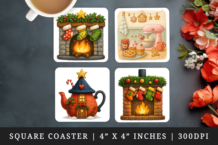 Winter Cute House square coaster sublimation design