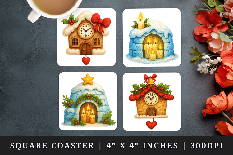 Winter Cute House square coaster sublimation design