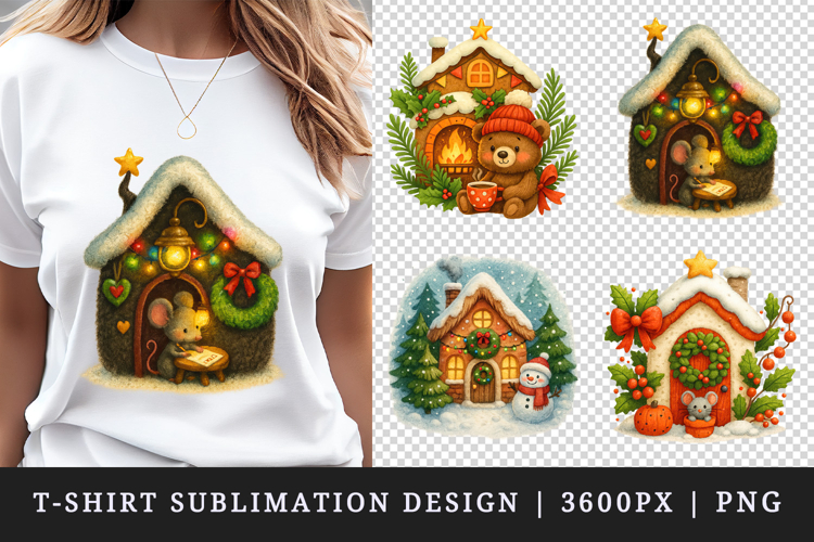 Winter Cute House t-shirt printable sublimation design png