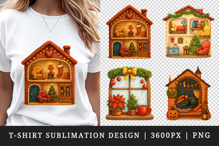 Winter Cute House t-shirt printable sublimation design png