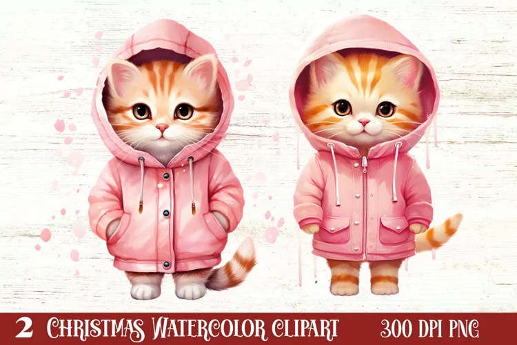 Winter Cute Pink Cat Clipart Sublimation, Christmas Pink PNG