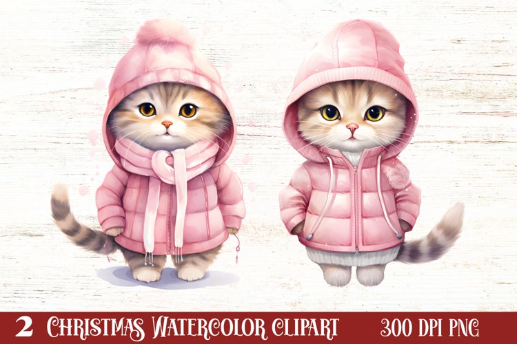 Winter Cute Pink Cat Clipart Sublimation, Christmas Pink PNG