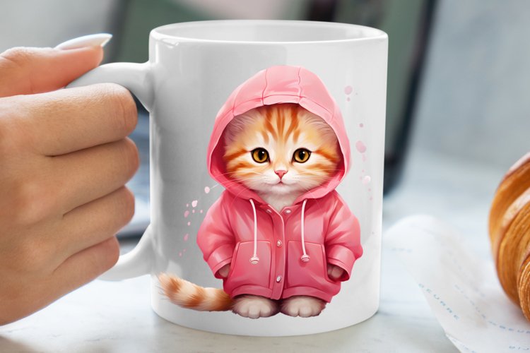 Winter Cute Pink Cat Clipart Sublimation, Christmas Pink PNG