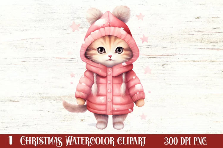 Winter Cute Pink Cat Clipart Sublimation, Christmas Pink PNG