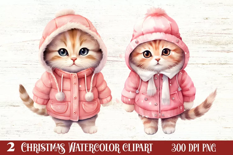 Winter Cute Pink Cat Clipart Sublimation, Christmas Pink PNG