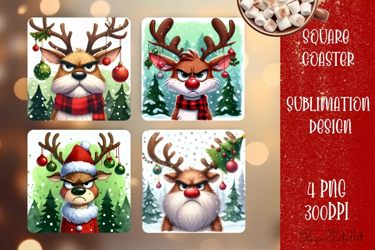 Sarcastik deers Coaster Design. Winter Coaster Sublimation