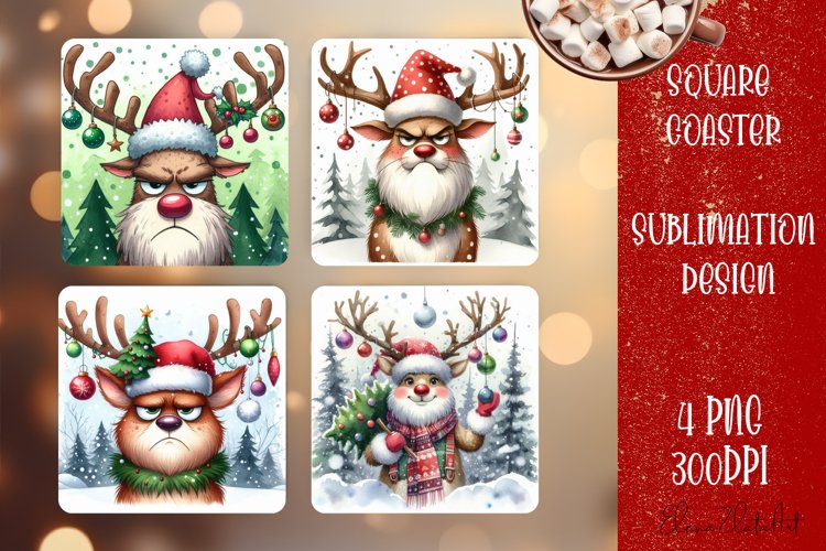 Sarcastik deers Coaster Design. Winter Coaster Sublimation example image 1
