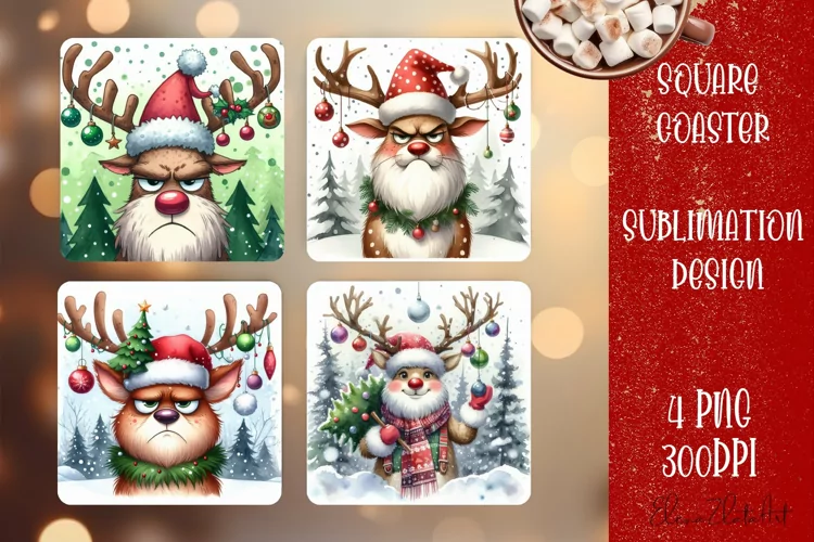 Sarcastik deers Coaster Design. Winter Coaster Sublimation