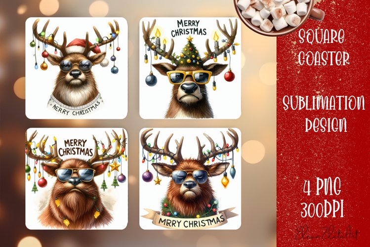 Sarcastik deers Coaster Design. Winter Coaster Sublimation example image 1