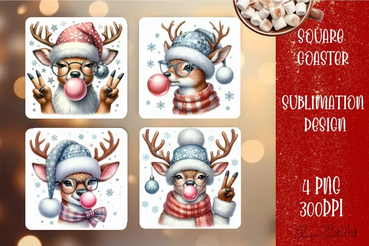 Sarcastik deers Coaster Design. Winter Coaster Sublimation