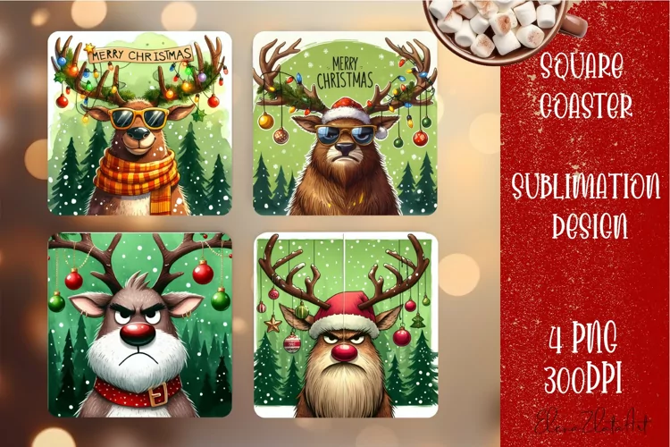 Sarcastik deers Coaster Design. Winter Coaster Sublimation