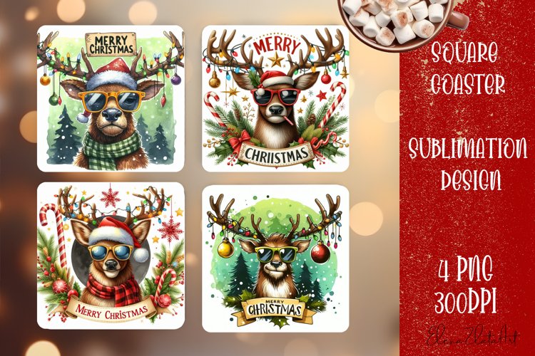 Sarcastik deers Coaster Design. Winter Coaster Sublimation example image 1